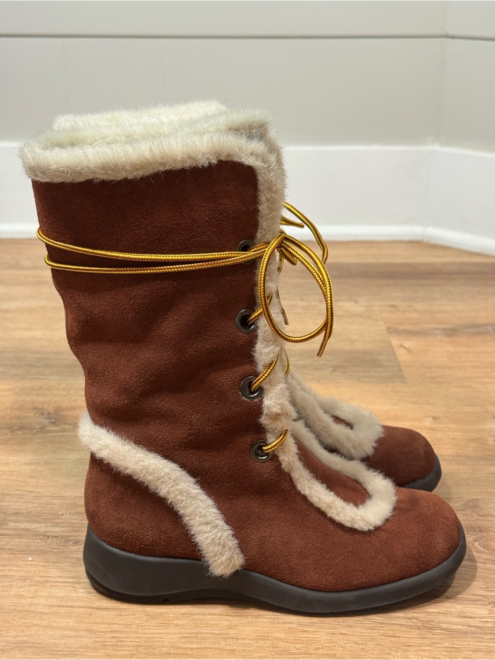 Aerosoles Faux-Shearling Brown Suede Lace-Up Winter Boots Size 7